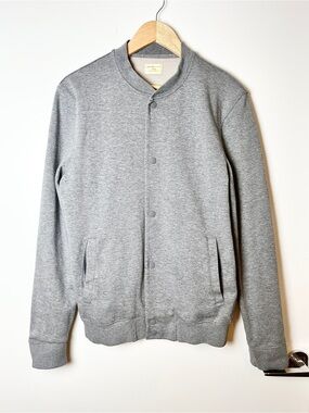 Selected Homme Shhmason Gray Snap‑Front Varsity Bomber Sweat Jacket – Medium